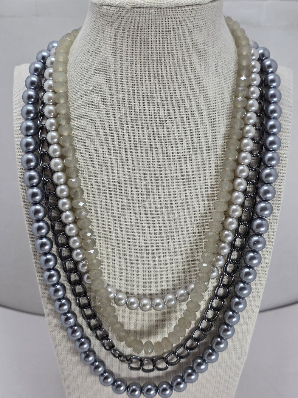 The Limited Four Strand Faux Pearl Beaded Chain Necklace